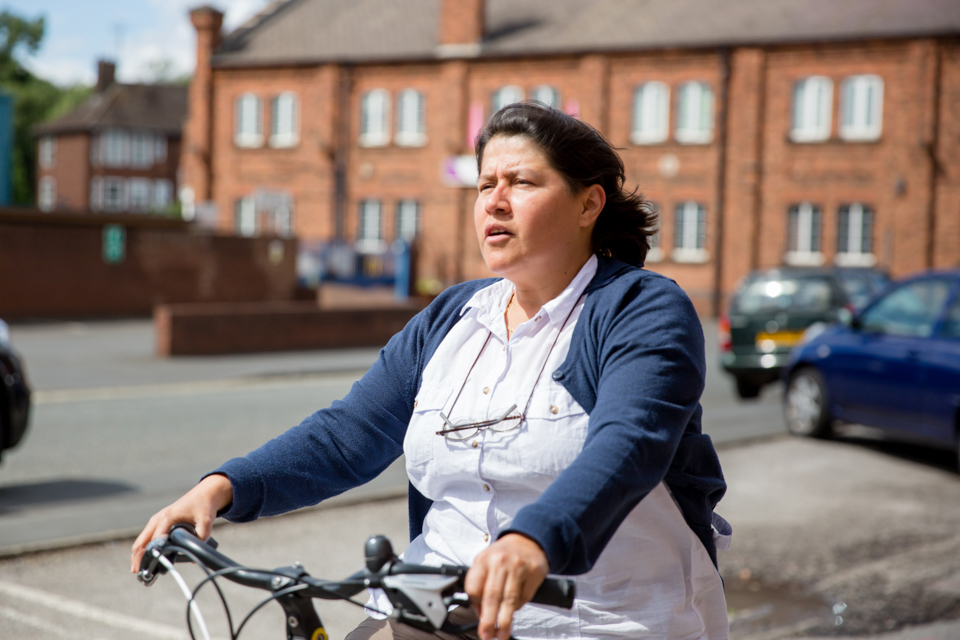 Woman rides bike