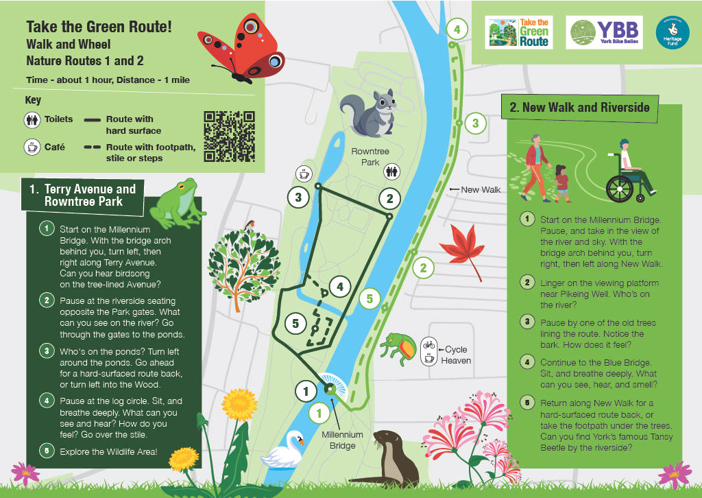 Map showing nature routes to Rowntree Park and New Walk